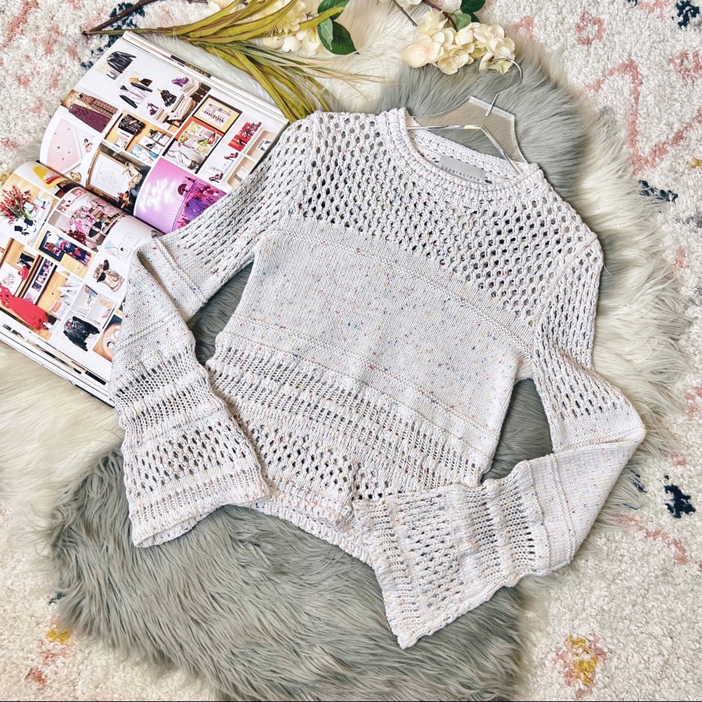 Paper Crane For Stitch Fix Lattice Bell Sleeve Confetti Cotton Sweater Sz S